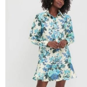 Tuckernuck Blue Floral Long-Sleeve Shirt Dress on Cream